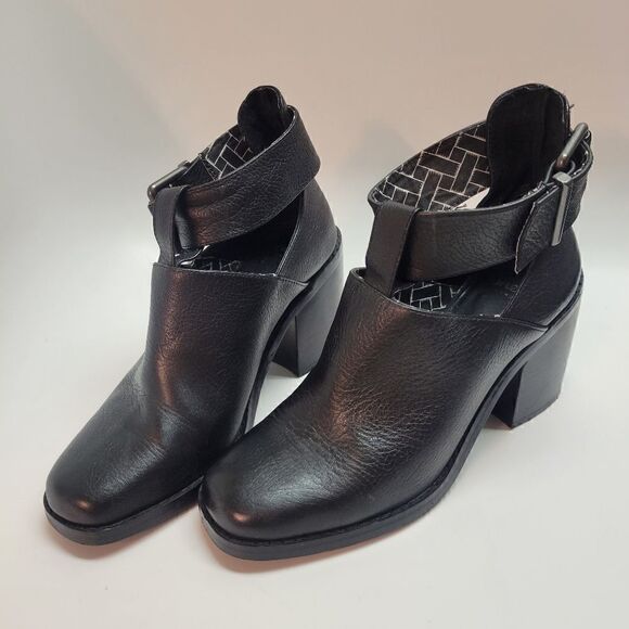 Shelly's London Reversible Adjustable Buckle Strap Block Heel Leather Booties - Picture 4 of 16